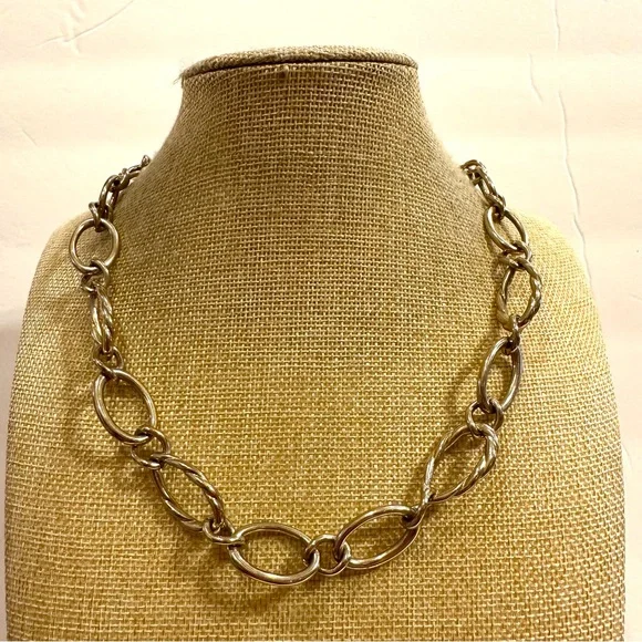 Monet necklace, gold tone open link chain- smooth & textured ( rope) - Picture 1 of 9